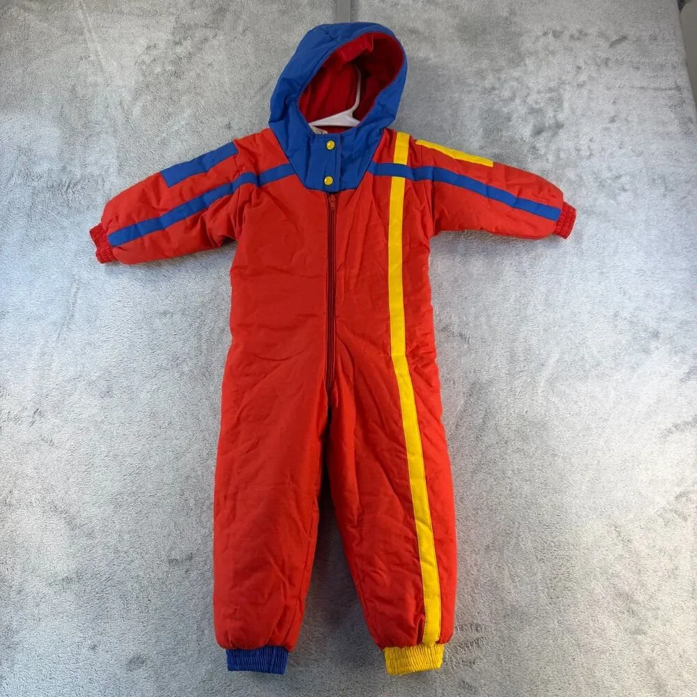 Vintage Ozona Kids Snowsuit 2T 86 France Colorblock Red Blue Yellow